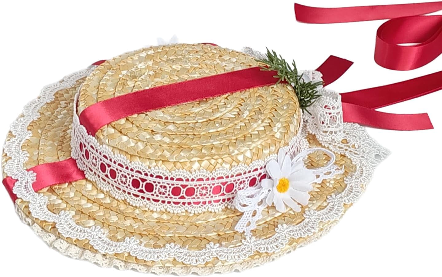 Kukuzhu Girls Women Victorian Tea Party Sun Hat, Lolita Lace Ribbons Straw Flat Hat Wide Brim Flower Bonnet Cap