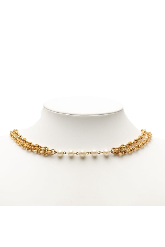 Pre-Owned Chanel Vintage Chain Necklace, Gold Plated, Faux Pearl, Women's.