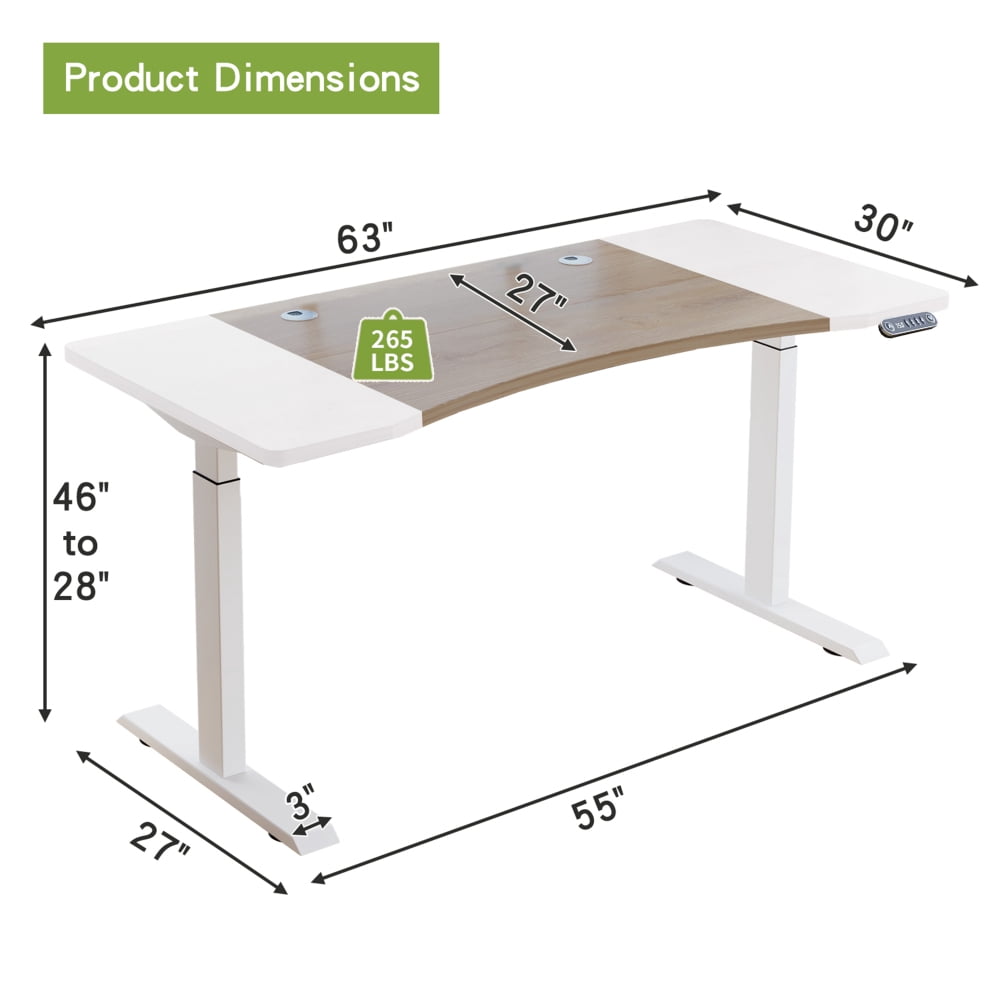 63"×30" Height Adjustable Electric Standing Desk, Sit Stand Up Computer Desk for Home Office with Cable Management, Memory Control & Anti-Collision Function