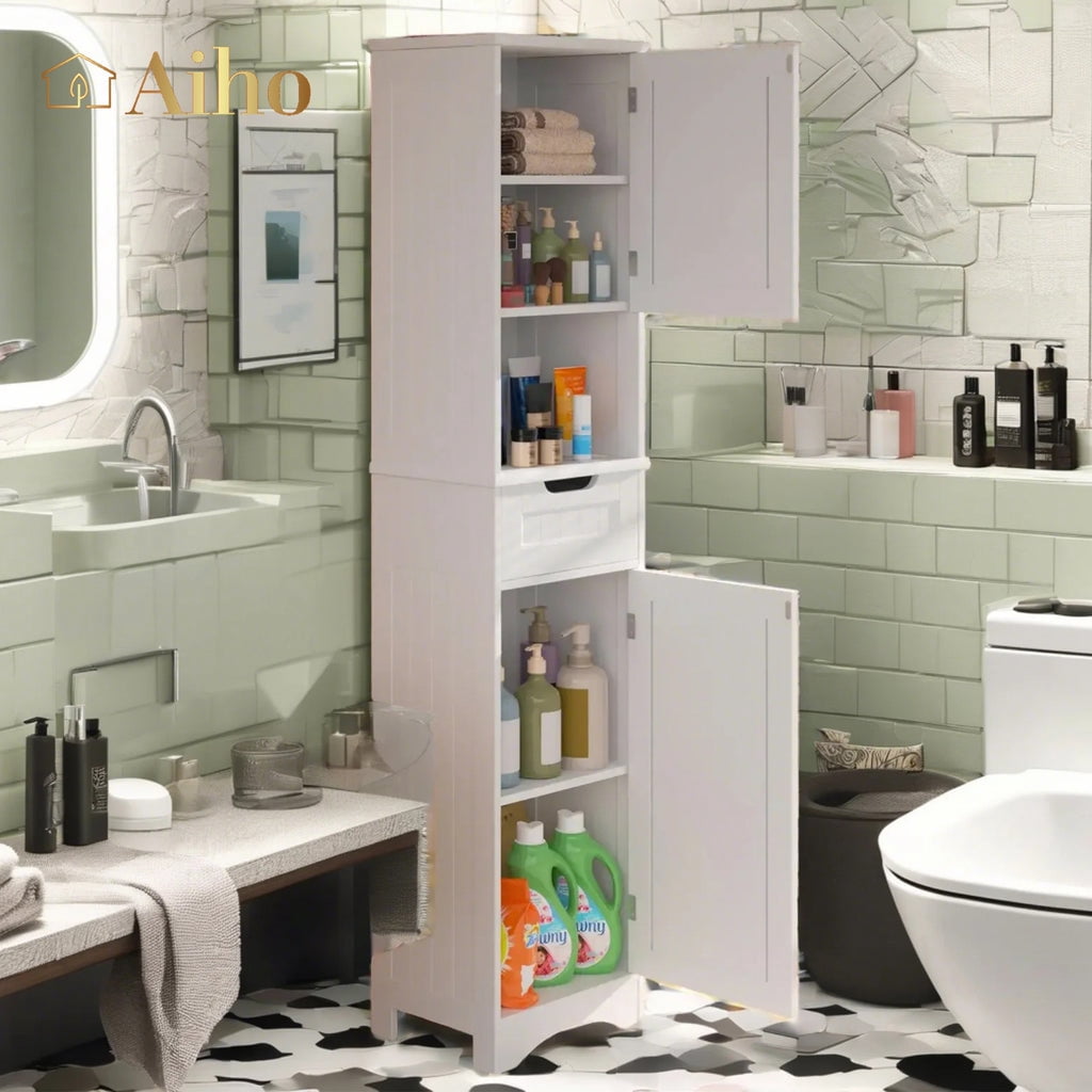 Aiho 67 " Bathroom Storage Cabinet with Adjustable Shelves, Kitchen Pantry with Drawer and Doors for Bathroom, Freestanding - Brown