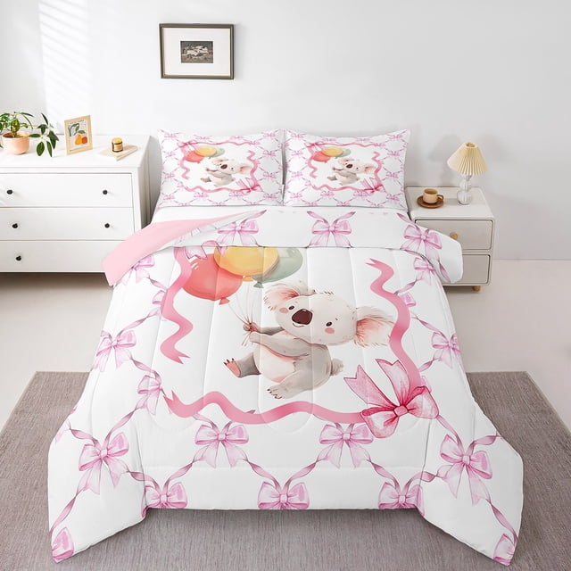 Erosebridal Ensemble de Literie Gris Koala pour Lit Simple, Couette avec Nœud de Rêve, Décor Animal Kawaii, 2 Pcs