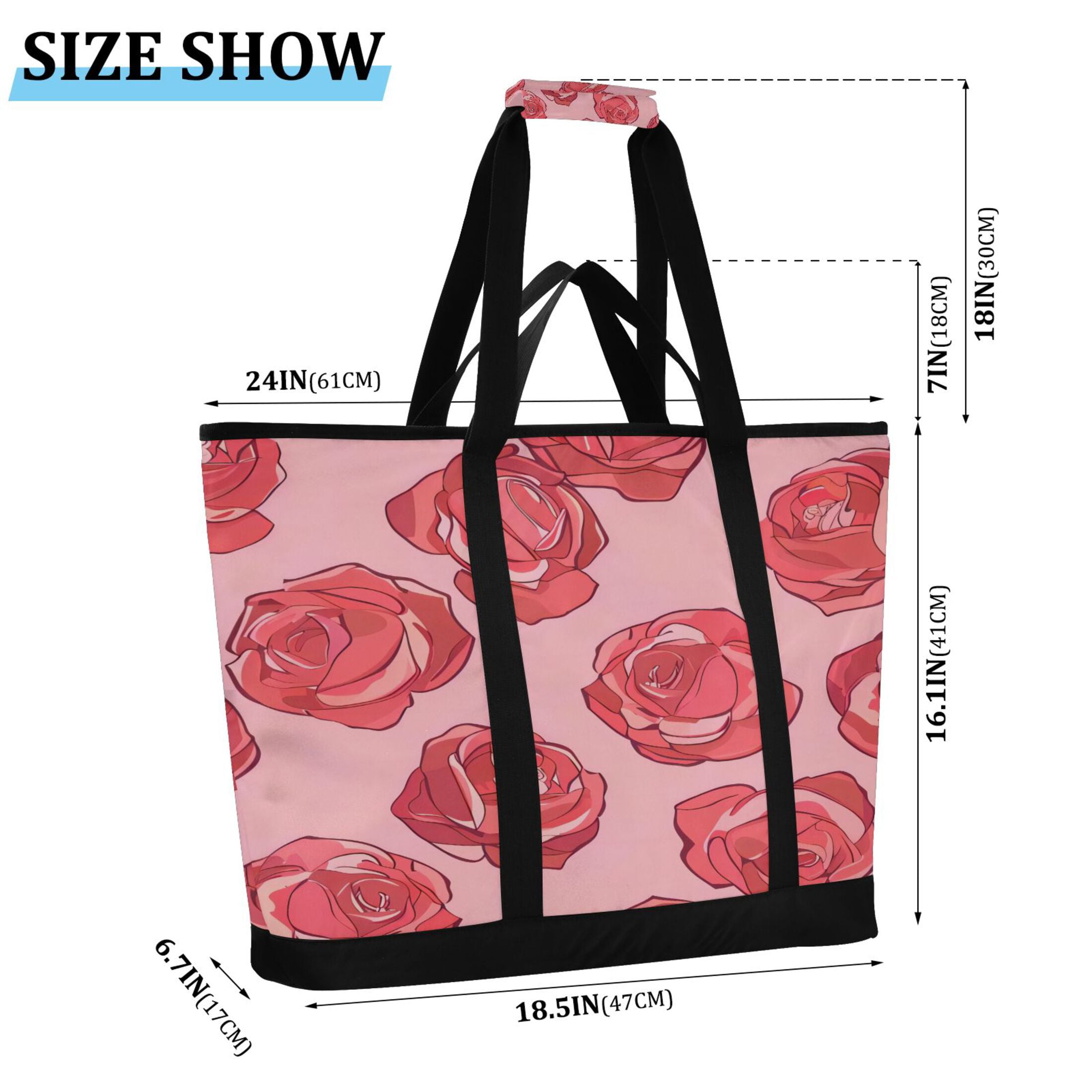 Large Hand-held Ice Pack Picnic Bag Insulation and Refrigeration Suitable for Shopping Picnics and Camping Red Rose