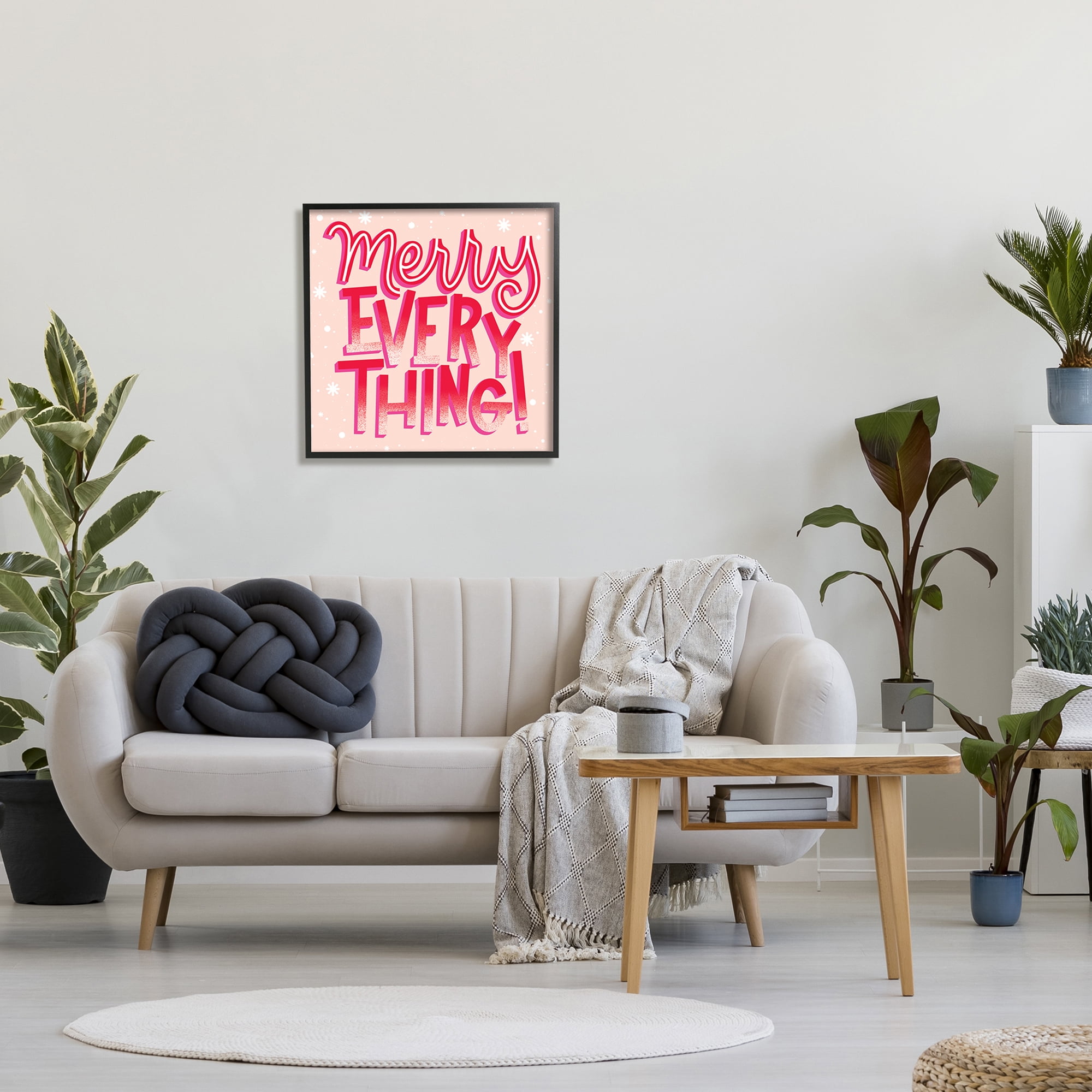 Merry Everything Festive Winter Holiday Patterned Typography Inspirational Graphic Art Framed Art Print Wall Art