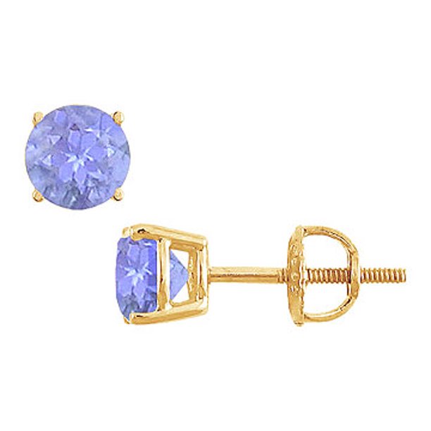 Love Bright Created Tanzanite Stud Earrings 14K Yellow Gold 2.00 CT