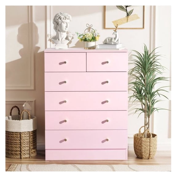 Modern Simple 6-Drawer Dresser Pink as picture