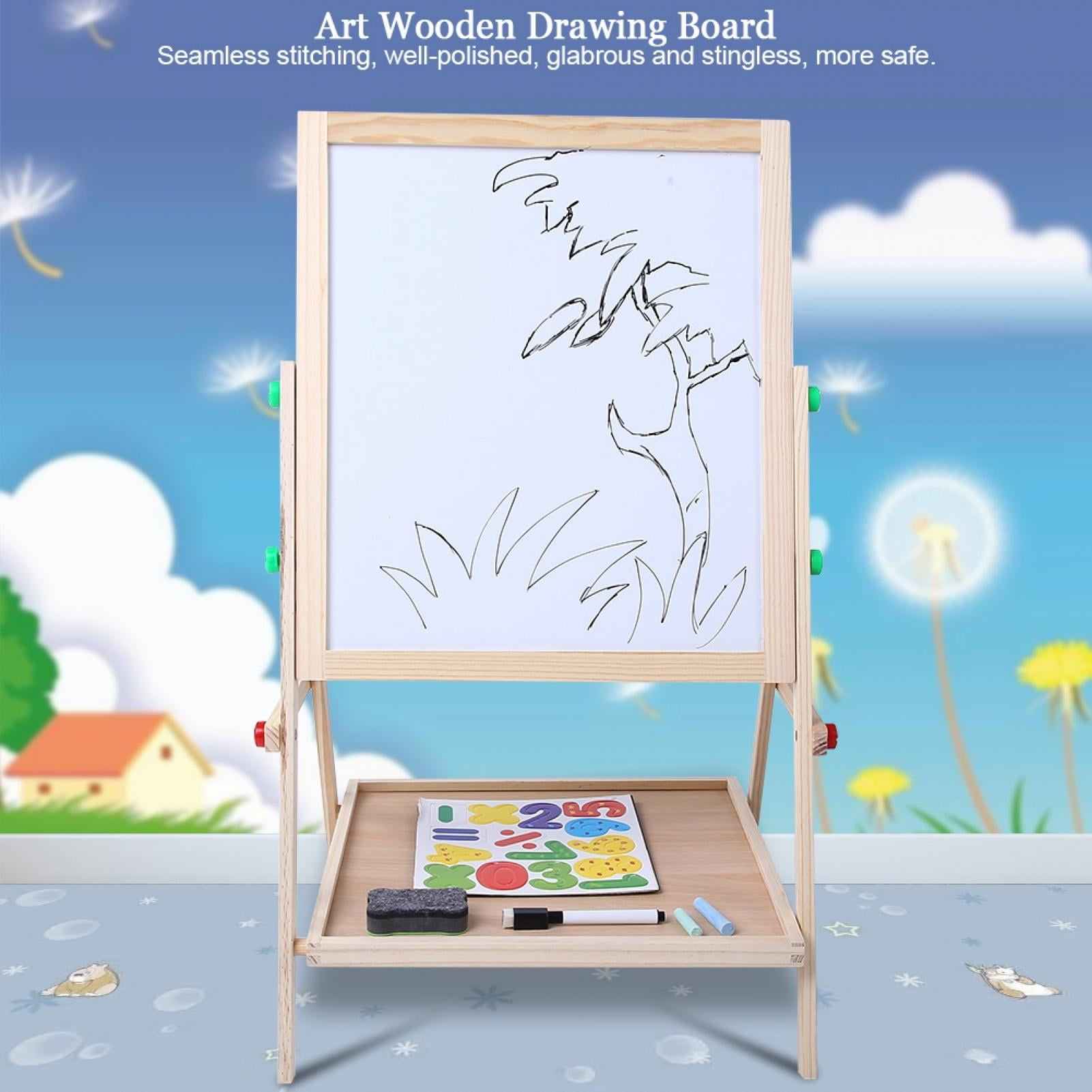 Kids Art Easel for Wooden Toddler Easel Double Sided Standing Chalkboard Dry Erase Board for Kids Toddler Drawing Board with Accessories, Blackboard & Whiteboard for Kids