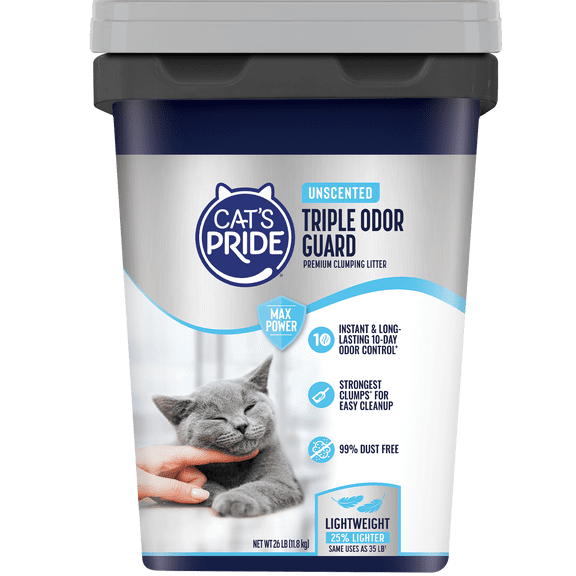 Cat's Pride Max Power Triple Odor Guard Unscented Clumping Cat Litter 26lb pail