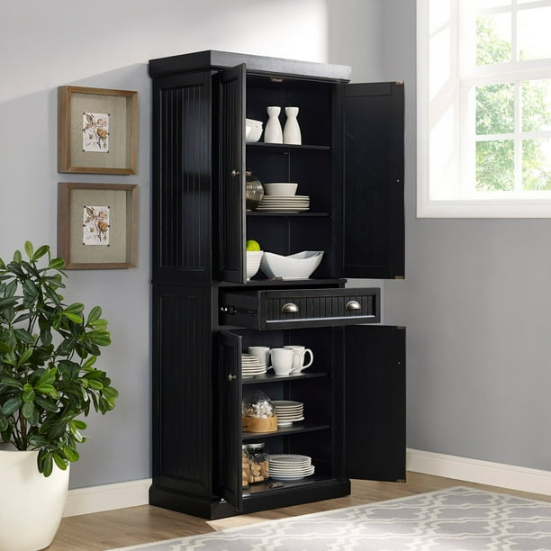 Seaside Kitchen Pantry In Distressed Black Finish Com Seaside Kitchen Pantry In Distressed, Homefort Kitchen Pantry Cabinet Storage With 6 Adjustable Shelves