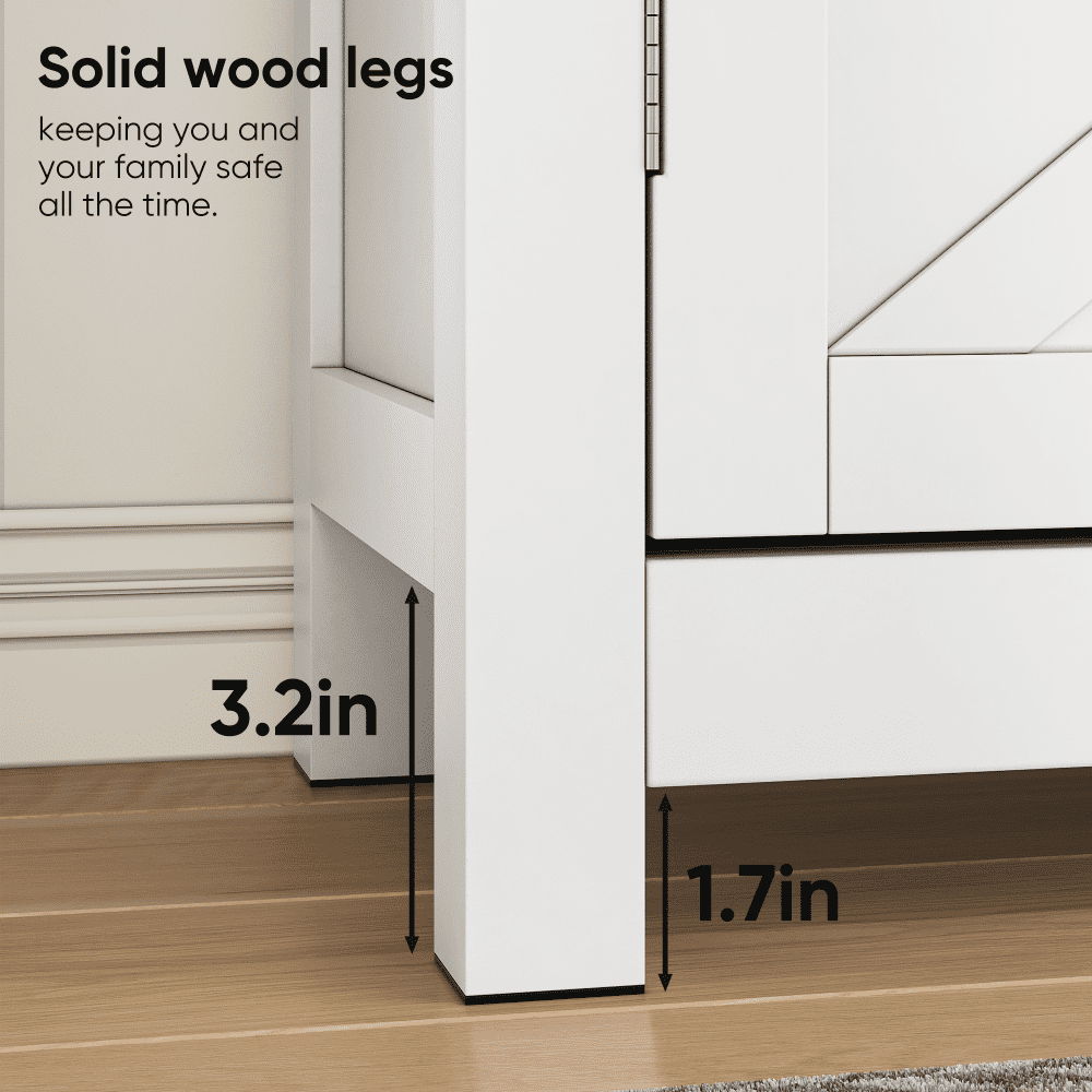 Oufan Farmhouse Storage Cabinet with Drawer and 2 Doors, Adjustable Shelf Freestanding Kitchen Pantry Cabinet, Modern Coffee Bar Console Cabinet for Kitchen,Living Room,Bedroom, White