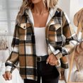 thumbnail image 5 of XFLWAM Women's Fleece Lined Plaid Shacket Jacket Long Sleeve Button Down Hooded Jackets Fall Winter Warm Coat, 5 of 9