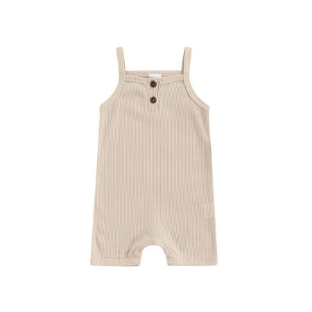 

Canrulo Baby Boy Girl Strap Sleeveless Romper Ribbed Knit Halter Jumpsuit Playsuit Suspender Bodysuit One Piece Outfits Apricot 0-3 Months