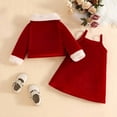 thumbnail image 4 of shqvo Toddler Girls Christmas Dress Set Fuzzy Lapel Collar Button Coat and Strap Dress Solid Color Trendy Lined Long Sleeve Thermal Fall Winter Outfits 2Pcs, 4 of 9
