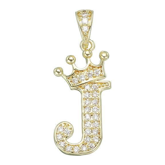 Uxcell Alphabet J Pendant Gold Plated Cubic Zirconia Monogram Initial Pendant Name Jewelry for Men Women DIY