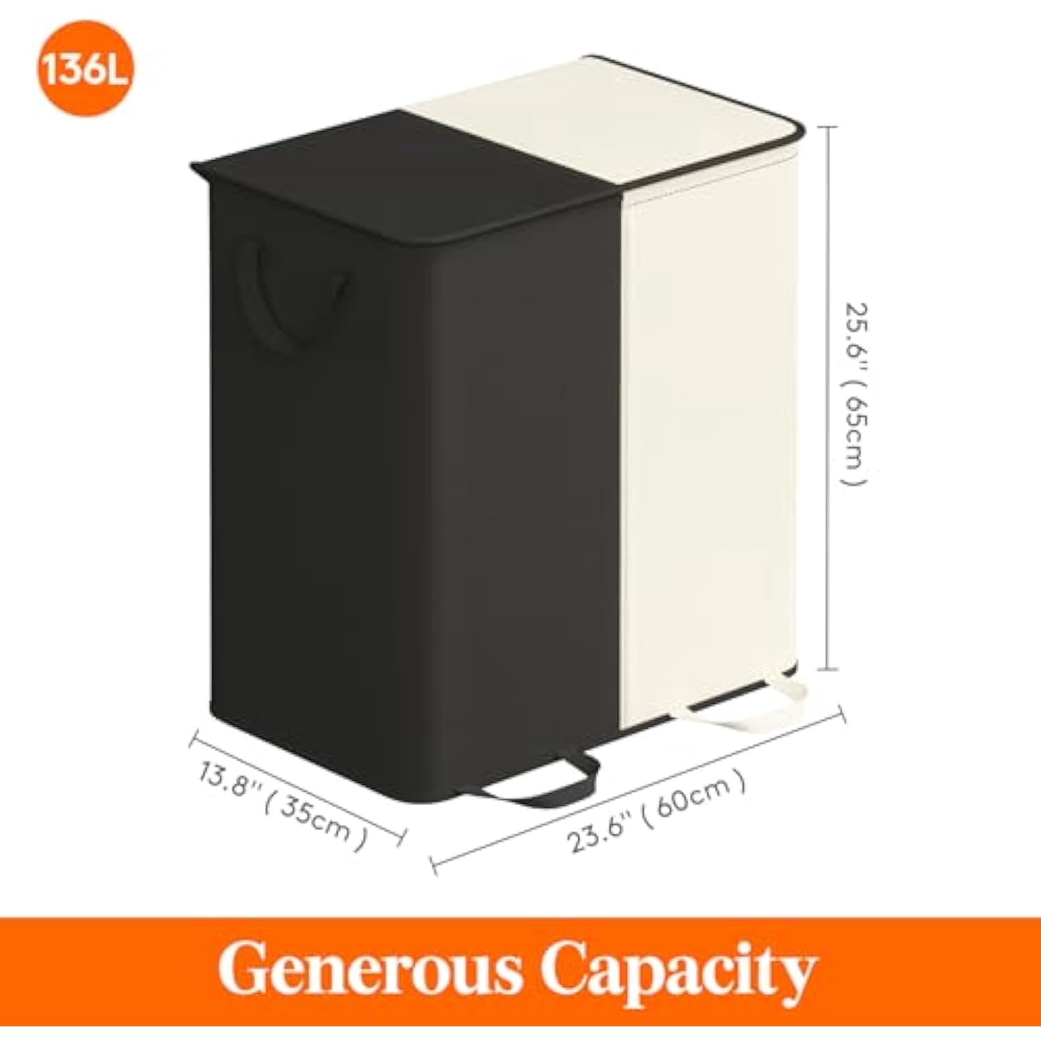 Lifewit Double Laundry Hamper with Lid and Removable Laundry Bags, Large Collapsible 2 Dividers Dirty Clothes Basket with Handles for Bedroom, Laundry Room, Closet, Bathroom, College, White&Black