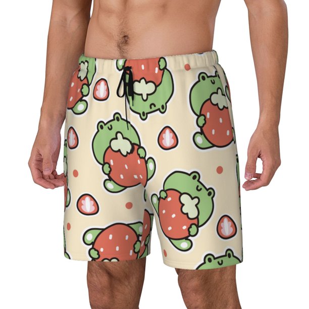 Balery Frog Hold Strawberry Bañador para hombre, shorts de playa de secado rápido con entrepierna y forro de compresión-Small