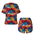 thumbnail image 6 of "Wukai Colorful Hawaii Palms Women's Pajama Set - Short-Sleeve Top and Shorts with Elastic Waistband and Pockets for Loungewear, Yoga, and Casual Wear-Small, 6 of 8