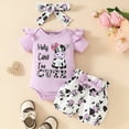 thumbnail image 2 of TOWED22 Baby Girl Clothes Summer Outfits Newborn Romper Ruffle Sleeve Infant Flower Shorts with Bow Headband Set 0-18 Months(Purple,0-3 M), 2 of 7