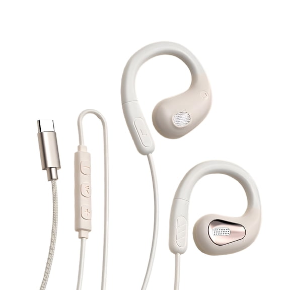 GJX Wired Headphones Usb C,Open Ear Hook Design with Mic,Noise Cancelling Usb C Earphones,Stereo Sound Type C Wired Earbuds,Nude