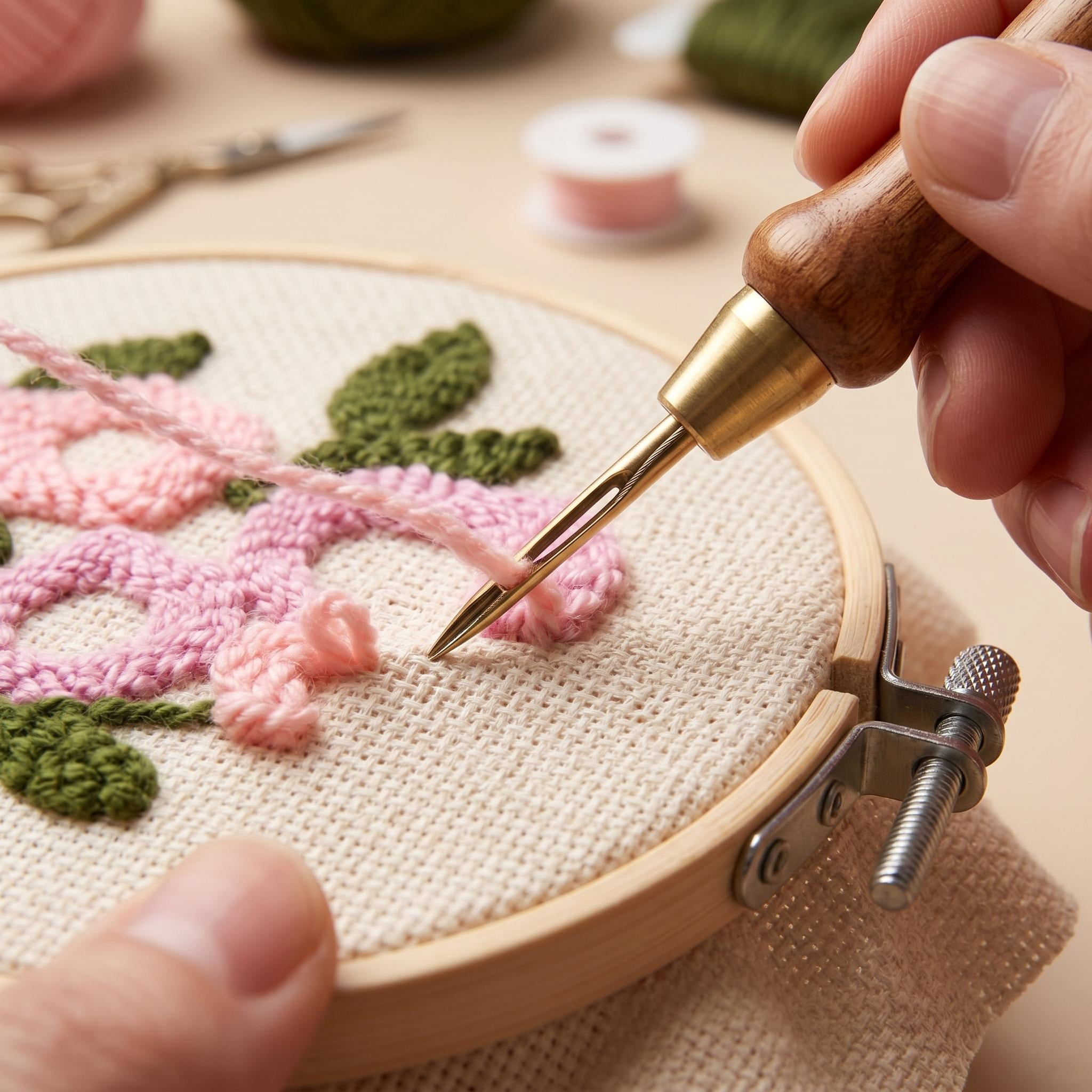 Flower Punch Needle Embroidery Kit for Beginners, DIY Cross Stitch Starter Set with Patterned Fabric, Yarn, Embroidery Hoop, Complete Handcraft Kit for Adults, Home Wall Decor Gift