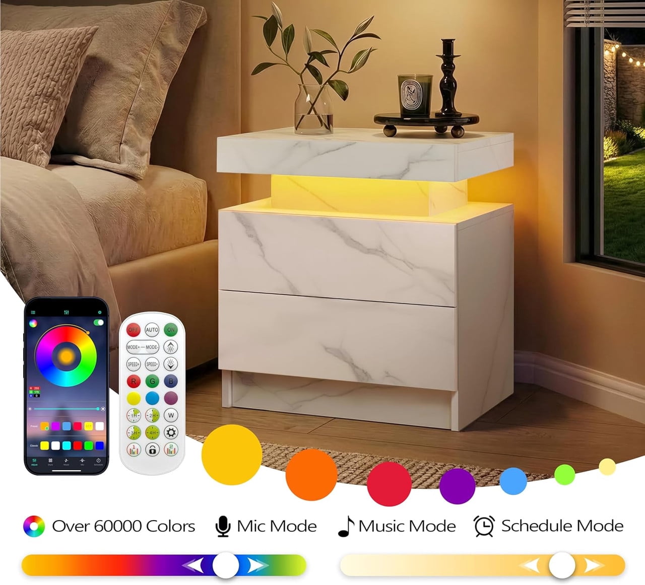 Howcool LED Nightstand, 2 Drawer Bedside Side Table with LED Lights for Bedroom Living Room