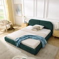 thumbnail image 3 of Harper & Bright Designs Queen Size Upholstered Floor Bed with Tall Curved Headboard , Modern Minimalist Platform Bed Frame with Sturdy Leg Support for Bedroom, Green, 3 of 10
