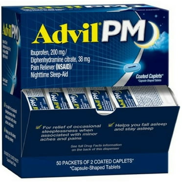 Advil PM Pain Reliever and Sleep Aid 200Mg Ibuprofen Temporary Pain Relief ( 2Ct. Packs) -100 Caplets