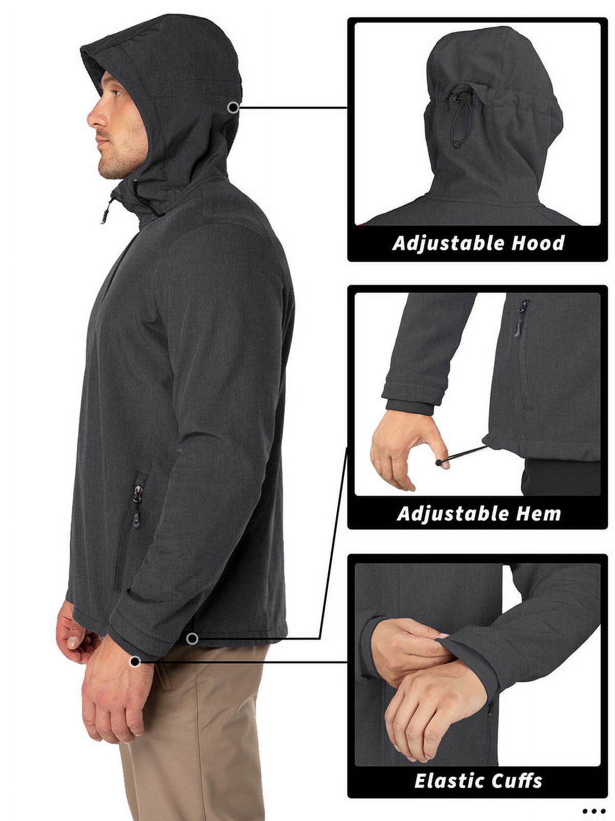 Off Road Ventures Men's Lightweight Softshell Jacket with Hood Waterproof Fleece Lined Windbreaker Outdoor Coat for Hiking