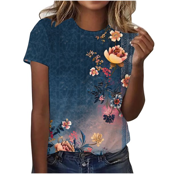 Tops de Ajuste Suelto para las Mujeres Sudadera de Manga Corta, Camiseta Casual Impresa para el Uso Diario de Primavera Y Otoño