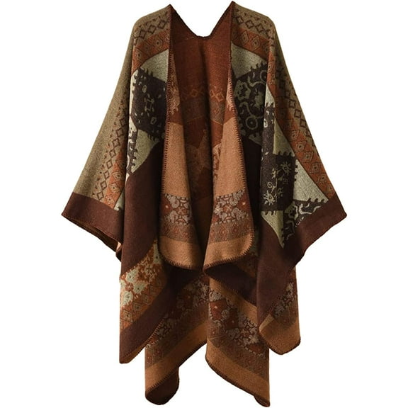 PIKADINGNIS Women Shawl Wraps Warm Plaid Poncho Blanket Open Front Sweater Cardigan Cape Fall Winter Fleece Scarf Coat