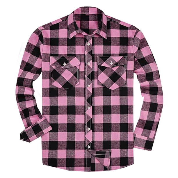 Penkiiy Hombres Camisa de manga larga Botón Abajo Camisa de algodón Casual Camisa ligera Chaqueta S Morado