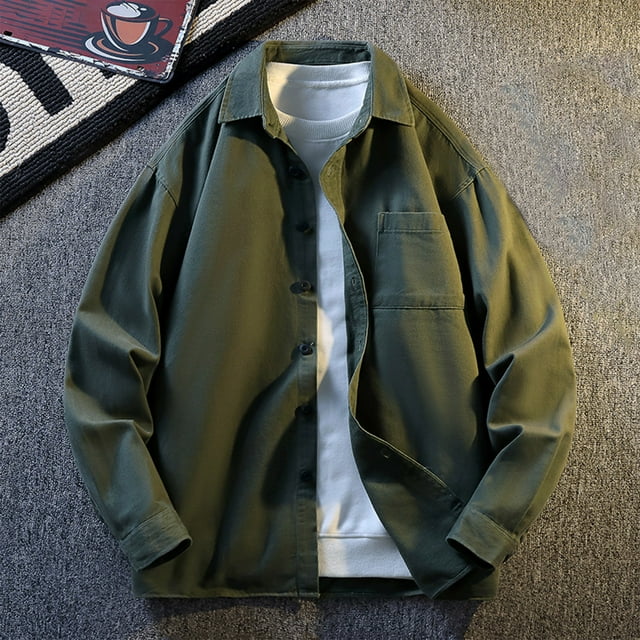 NTACZA Veste Homme Col Rabattu Vert Chemise Surdimensionnée Veste Boutonnée Manteaux Homme Hiver,L
