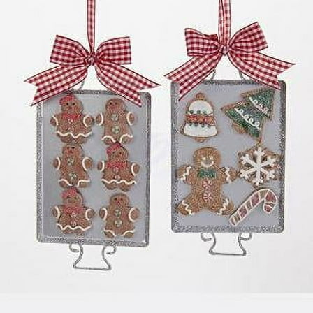 1 Set 2 Assorted Metal Tray with Clay Dough Gingerbread Men Christmas Ornaments