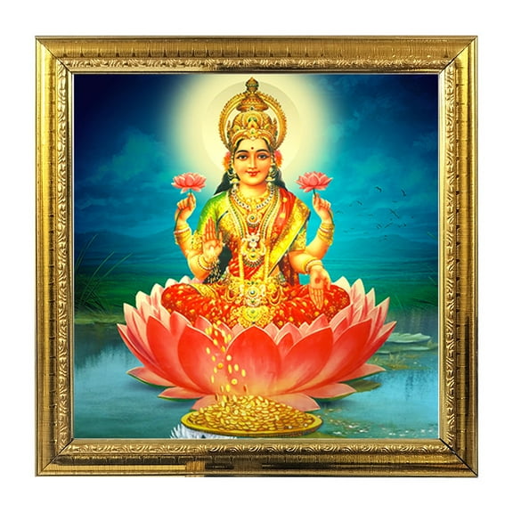 Goddess Lakshmi India God Photo Frame for Pooja Hindu Bhagwan Devi Devta Photo Wall Decor Photo 5.1 in
