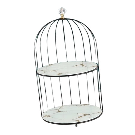 Metal Shelf Bird Cage, Cosmetics, Cake Cupcakes Serving Perfume Storage Rack, Jewelry Holder for Dresser Desktop Bathroom Candle Storage Girl White Double layer