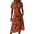 thumbnail image 4 of Halloween Dresses for Women Spider Short Sleeve Skeleton Fall Wedding Guest Dresses Pumpkin V Neck Funny Wrap Dress S, 4 of 5