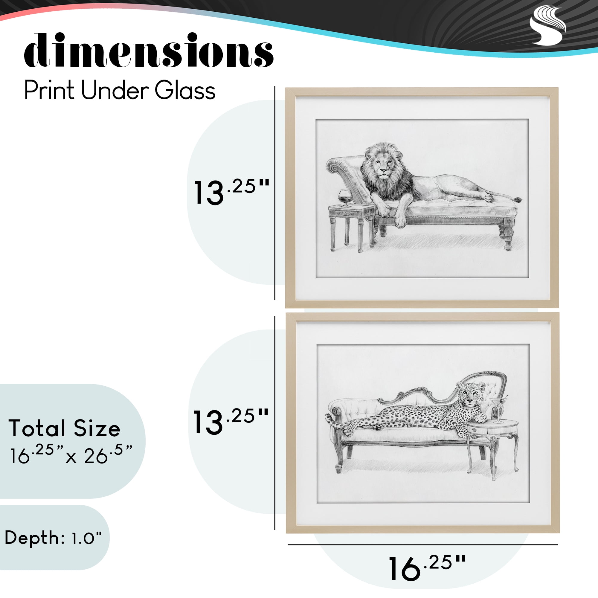 Stupell Industries Lounging Beasts Wildlife 2 Piece Birch Framed Print Under Glass Set, design by Victoria Barnes