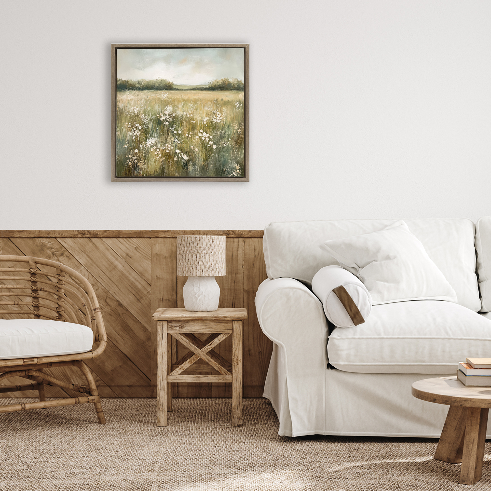 Stupell Industries Neutral Field Of Flowers Brown Framed Floater Canvas Wall Art design by Petal Prints Design, 18 x 18