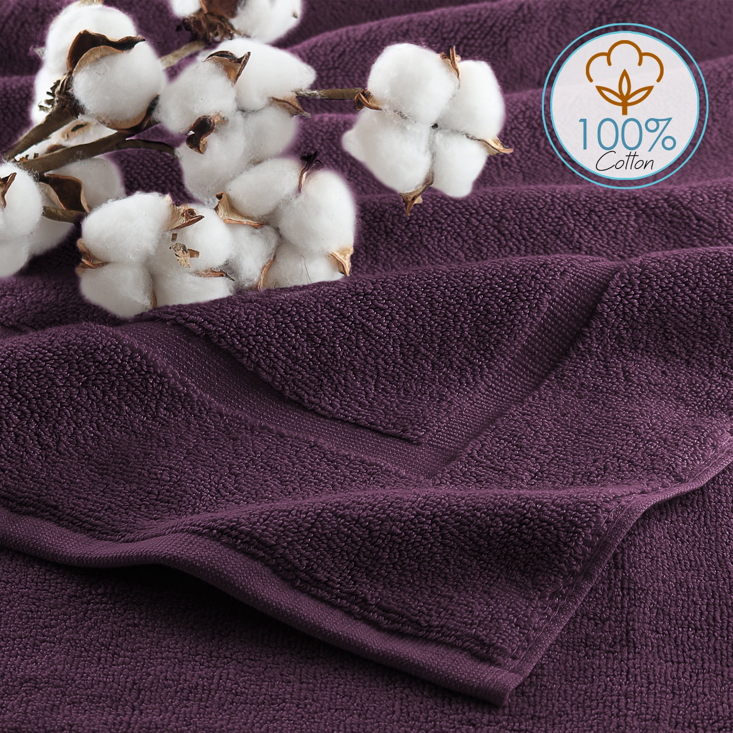 Clara Clark Bath Towels Set, 100% Cotton Luxury Soft Set of 12 Multipurpose Wash Cloths, Purple