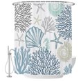 thumbnail image 2 of Navy Blue Teal Coastal Shower Curtains for Bathroom, Summer Beach Coral Shell Ocean Waterproof Fabric Shower Curtain, Decorative Bathroom Curtain for Bathtub, 66"x72" , No Hooks Included, 2 of 9