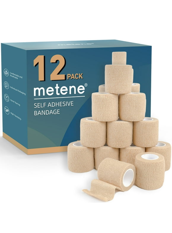 Metene 12 Pack Adhesive Bandages, Athletic Tape 2 inches x 5 Yards, Sports Tape, Breathable, Waterproof