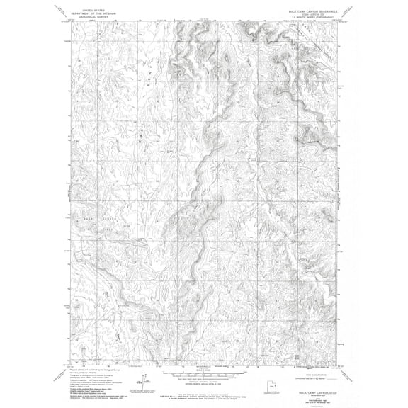 Topographical Map - Buck Camp Canyon Utah Quad - USGS 1968 - 23 x 30.04 - Vintage Wall Art
