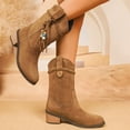 thumbnail image 3 of Winter Fall Ethnic Wide Calf Cowboy Boots for Women 2025 Boho Suede Chunky Heeled Mid Calf Cowgirl Short Booties, 3 of 8