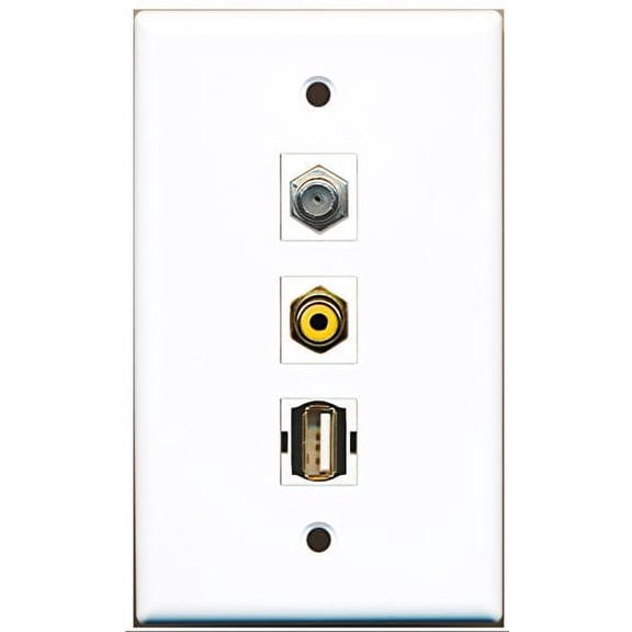 RiteAV - 1 Port RCA Yellow and 1 Port Coax Cable TV- F-Type and 1 Port USB A-A Wall Plate