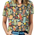 thumbnail image 1 of T-Shirt Femme Mode Été Imprimé Floral Col en V Zip T-Shirt Creux Pull-Over Haut, 1 of 5