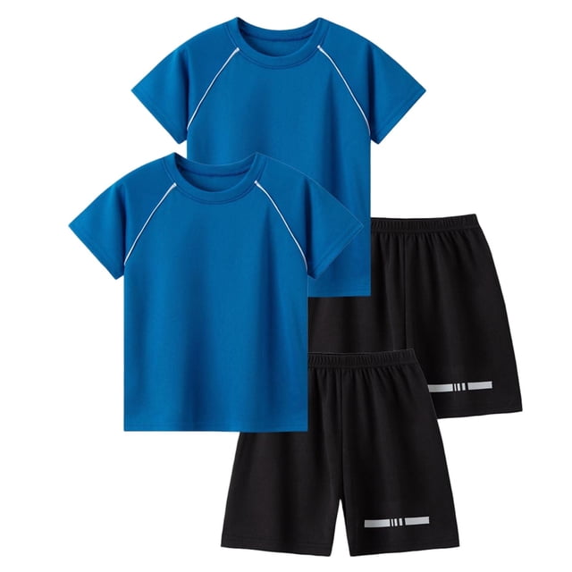 Odeerbi Conjunto Deportivo de Niños de 2 Paquetes Con Rayas Reflectantes, Trajes Deportivos de Secado Rápido Transpirable, Conjunto de Pantalones Cortos de Camiseta de 2 Piezas, 5-12 Años