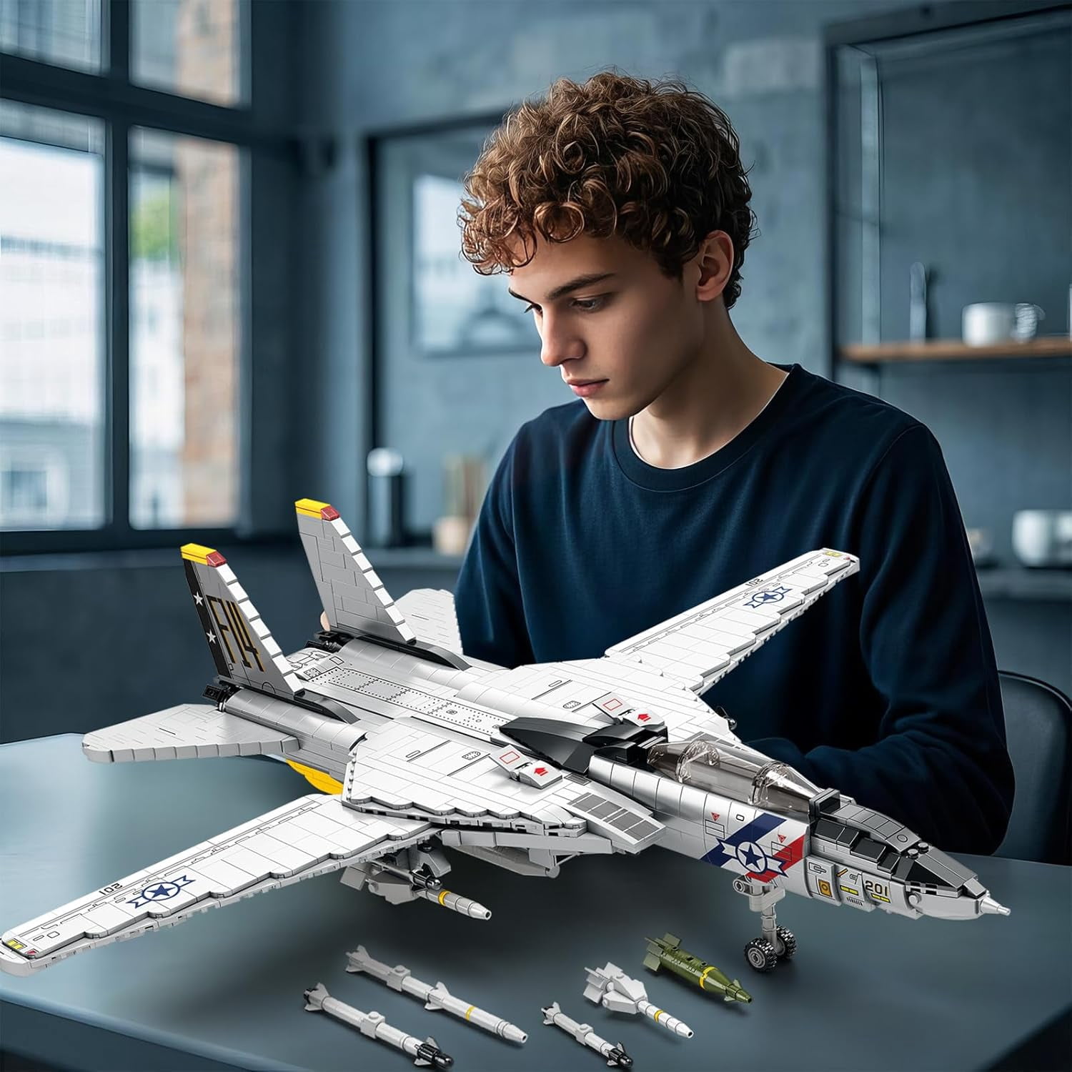 F-14 Fighter Jet Building Set, Fighter Airplane Model Kit 33032 with Movable Wings, Military Plane Model Kit for Adults, Military Toys Ideal Gifts for Kids 14+, Men and Aviation Fans