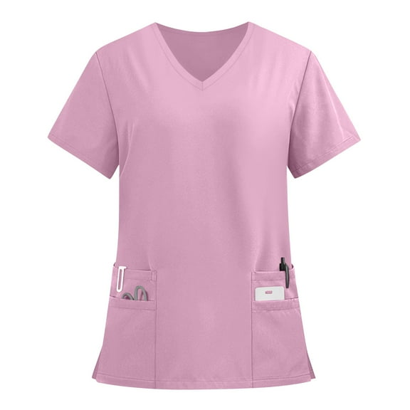 Xyxonk V-Neck Nurse Scrub Top for Women with 3 Pockets and Tuckable,Lightweight and Breathable, Purple XL
