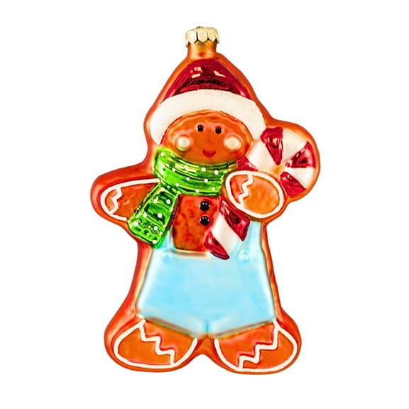 Craftoutlet.Com Gingerbread Boy - One Ornament 5.5 Inch, Glass - Santa Hat Candy Cane Co12024