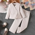 thumbnail image 5 of hengsof Girls Modern Two Piece Suit, Solid Color Asymmetrical Hem Blazer Jacket and Straight Leg Trousers Chic Style Set for Big Kids Ages 5 to 14 Years, 5 of 8