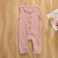 thumbnail image 5 of Toddler Baby Summer Cotton Romper Solid Color Sleeveless Button-Down Button Closure Vertical Striped Jumpsuit Romper, 5 of 5